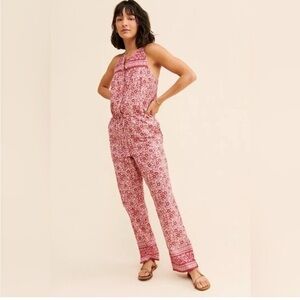 Faherty Adella Pink Floral Jumpsuit XS Wide Leg Pockets Resortwear Coquette